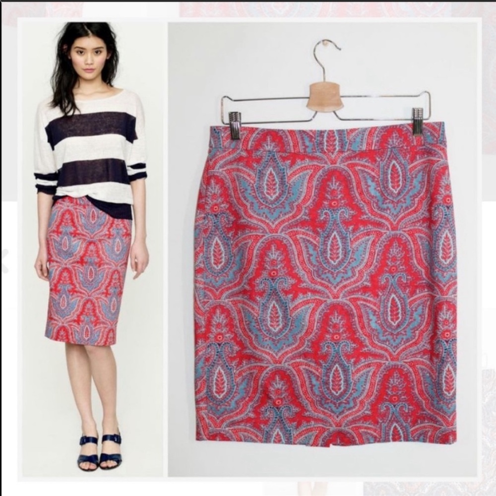 J CREW The Pencil Skirt Red/Blue Size 0